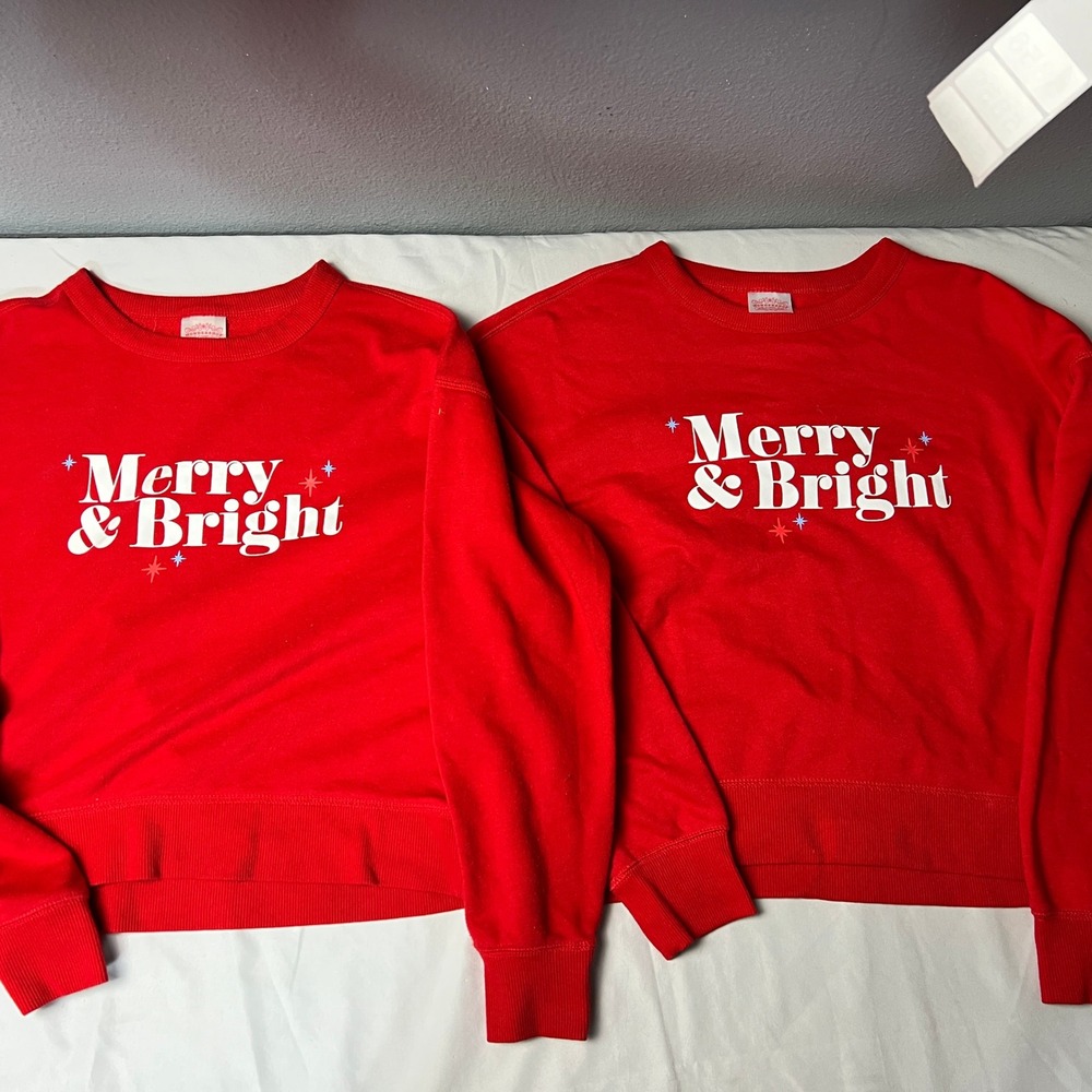 Bundle of 2 WonderShop Target Red Merry & Bright Christmas Sweatshirt Matching S